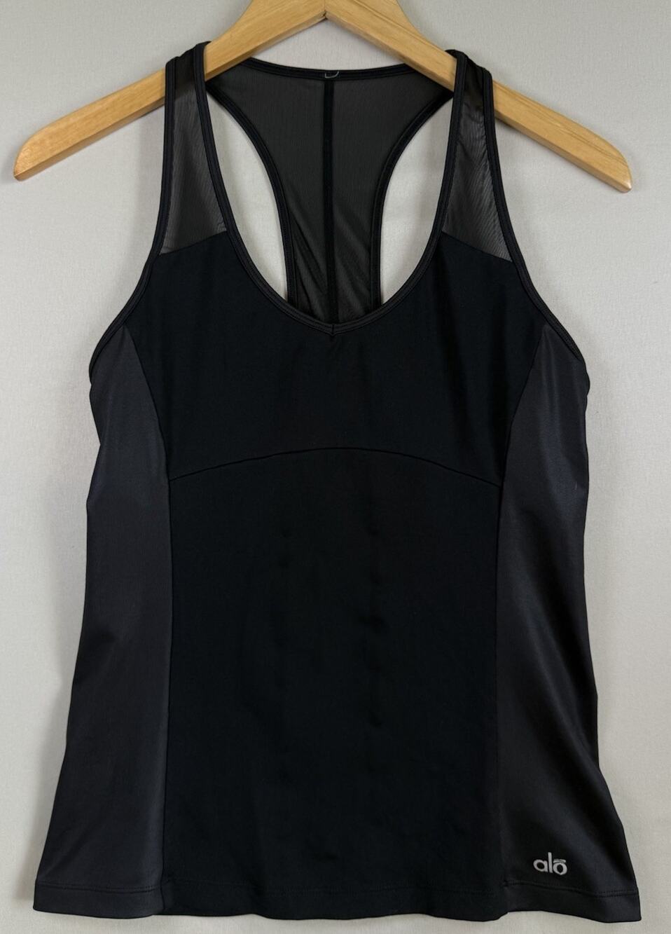 Alo Yoga Black Mesh Racerback Athletic Tank Top W Bra Women’s Size L? Activewear